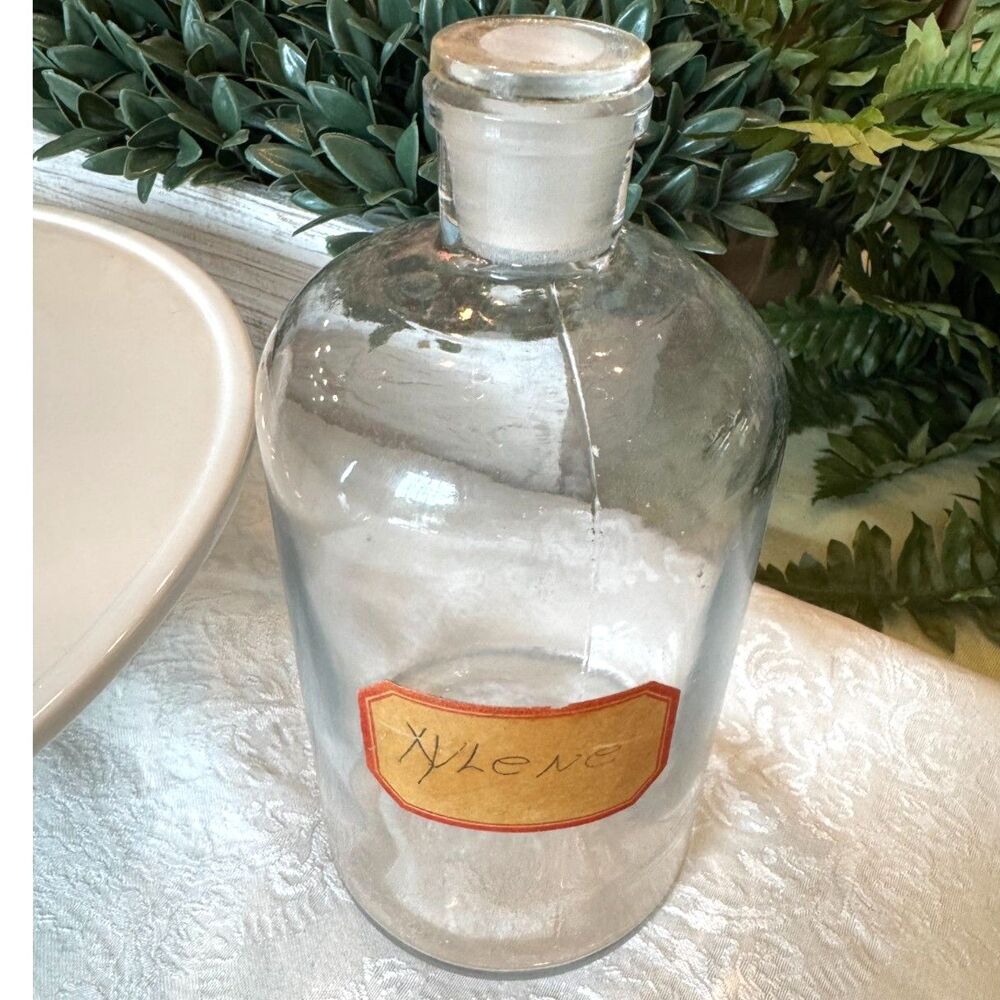 Vintage glass apothecary bottle, pharmacy bottle with stopper